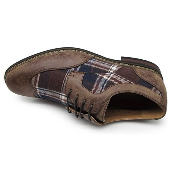New Men's Spectator Tweed Plaid Two Tone Wingtips Oxfords Perforated Lace Dress - Picture 4 of 5